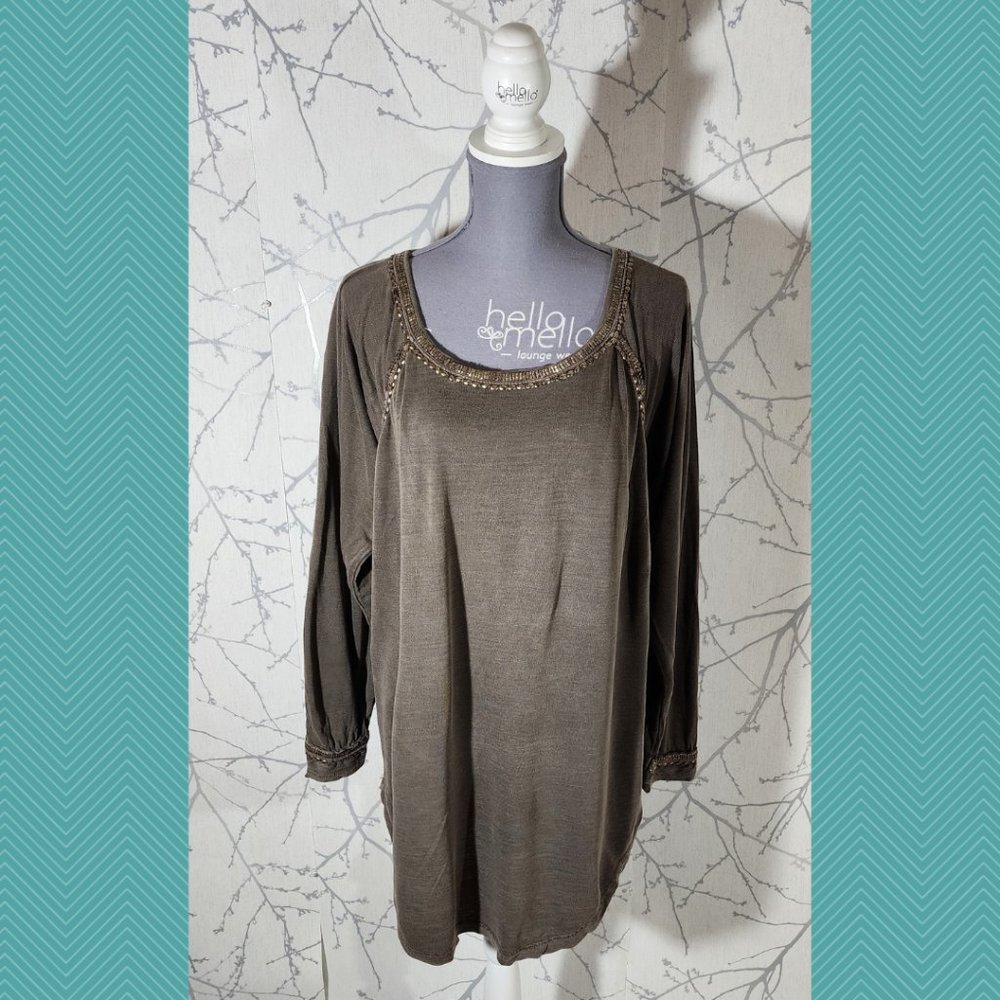 Silence + Noise Army Green Jeweled Neckline Sweatshirt Dress
